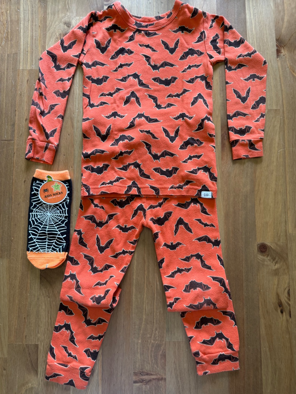 Gap Halloween bat PJ set with glow in the dark socks.